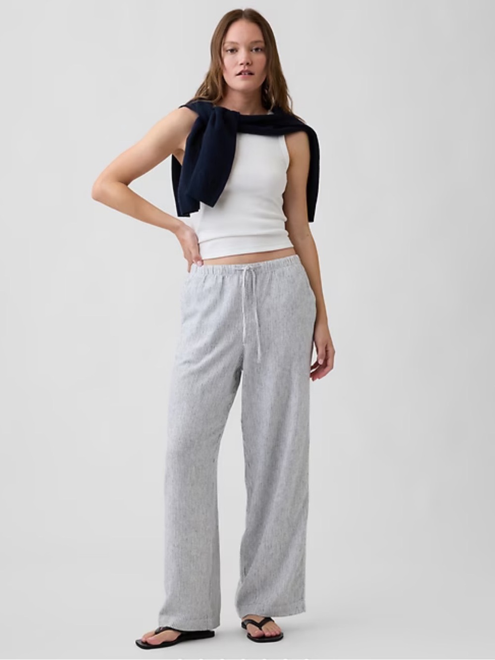 GAP Light Gray Wide-Leg Drawstring Pants